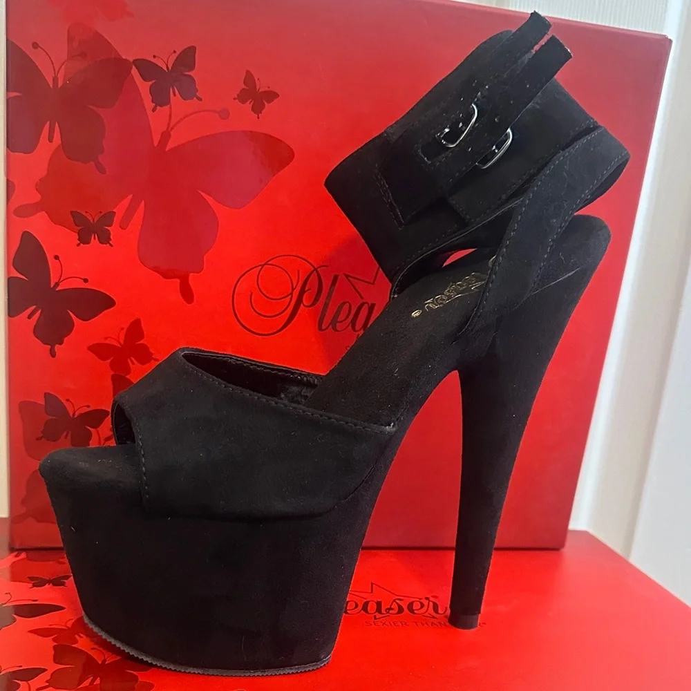 Pleaser Black Platform Sandals with Ankle Strap - Picture 2 of 4
